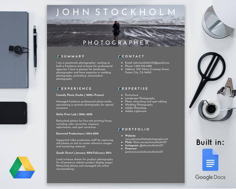 Photographer Google Docs Resume Template