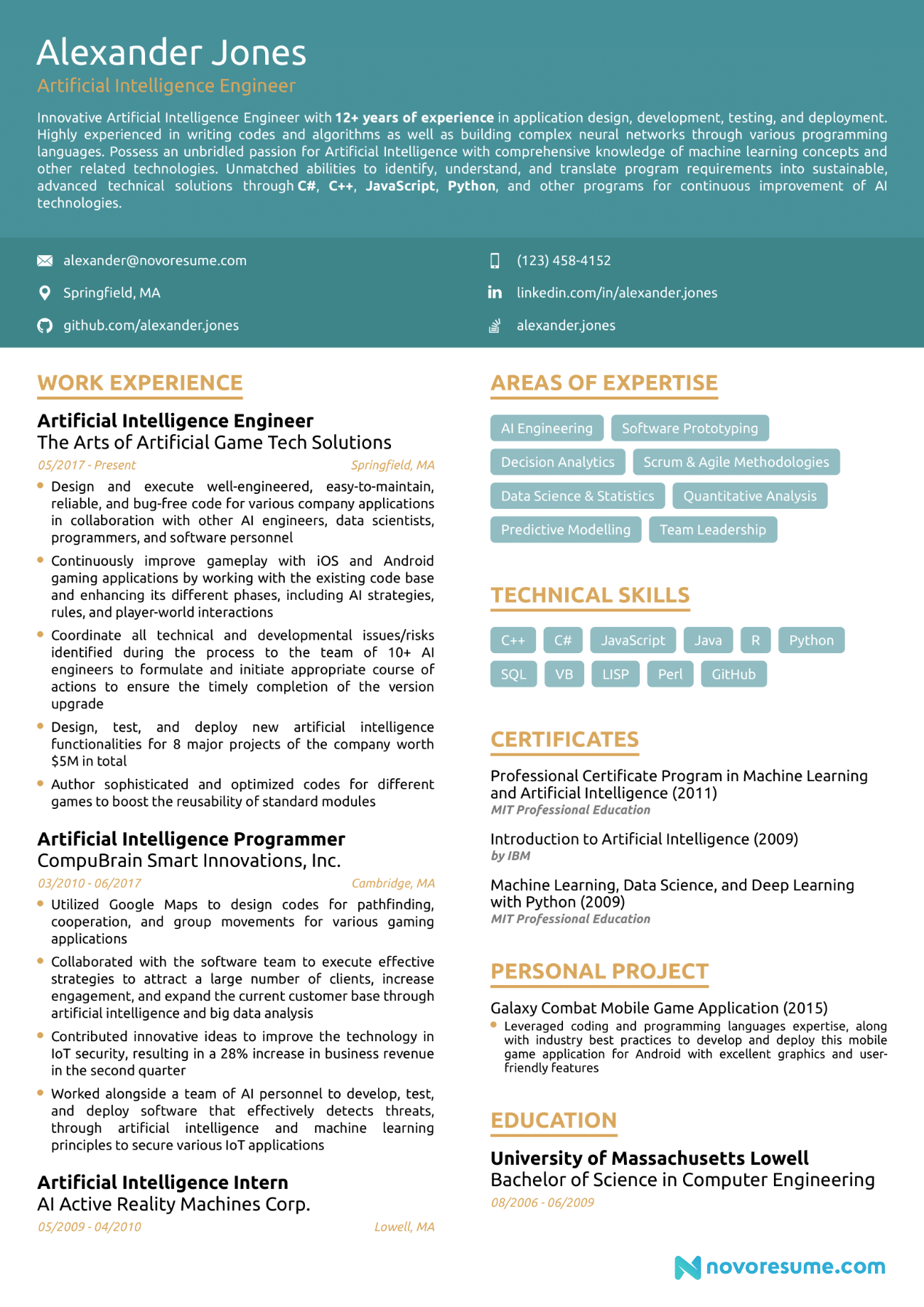 AI engineer resume example