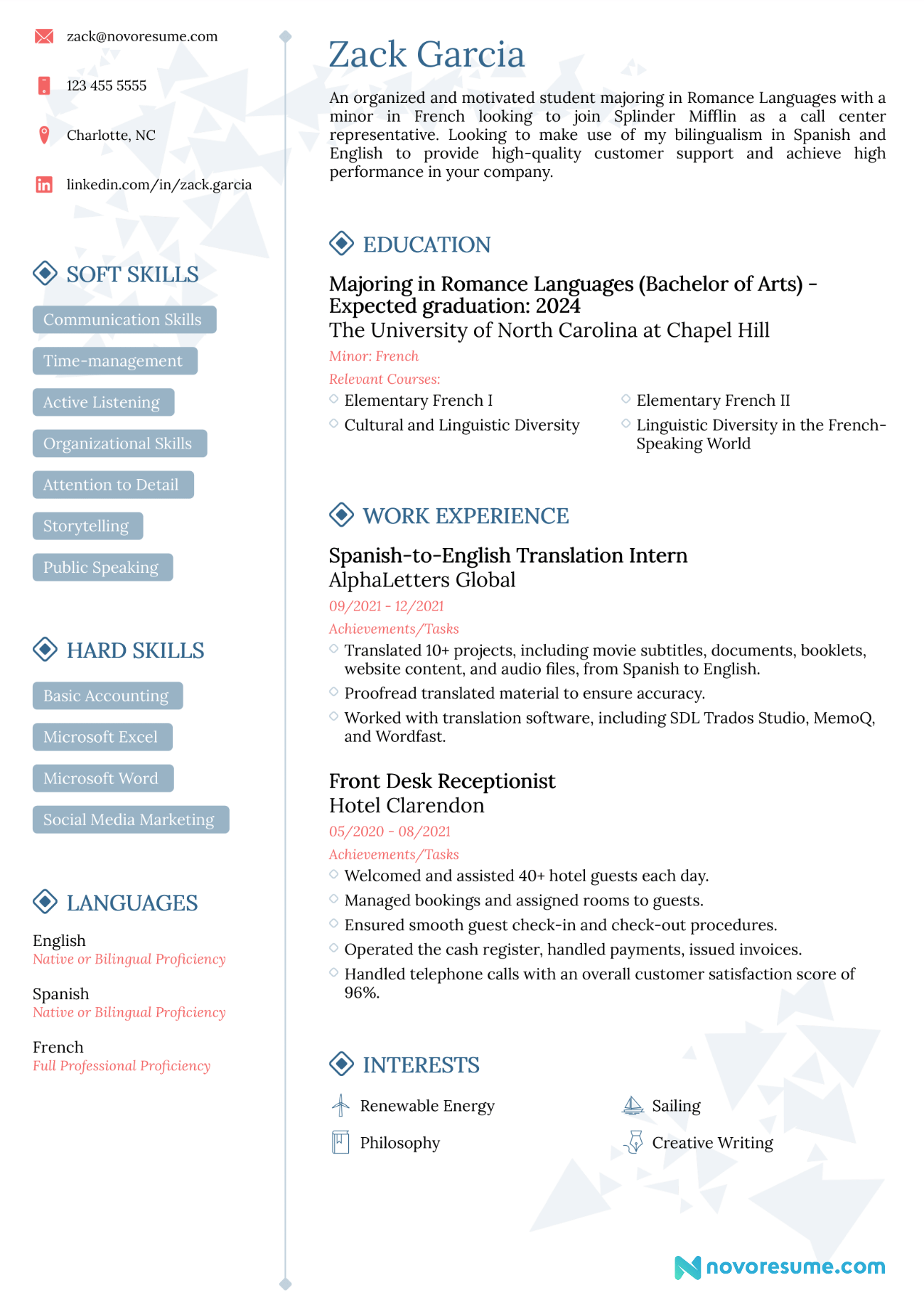 College Freshman Resume