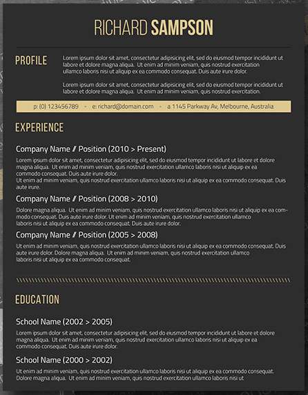 elegant dark microsoft word one page resume template