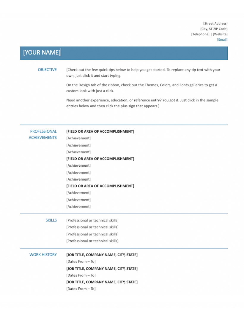 functional resume ms word