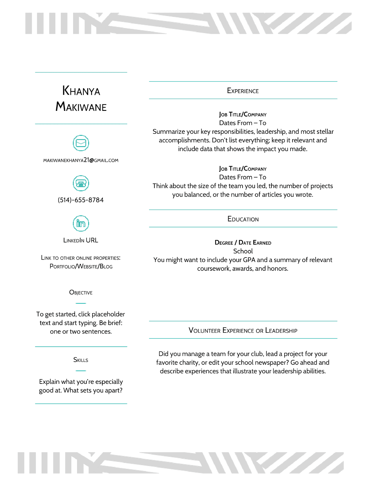 google doc one page resume