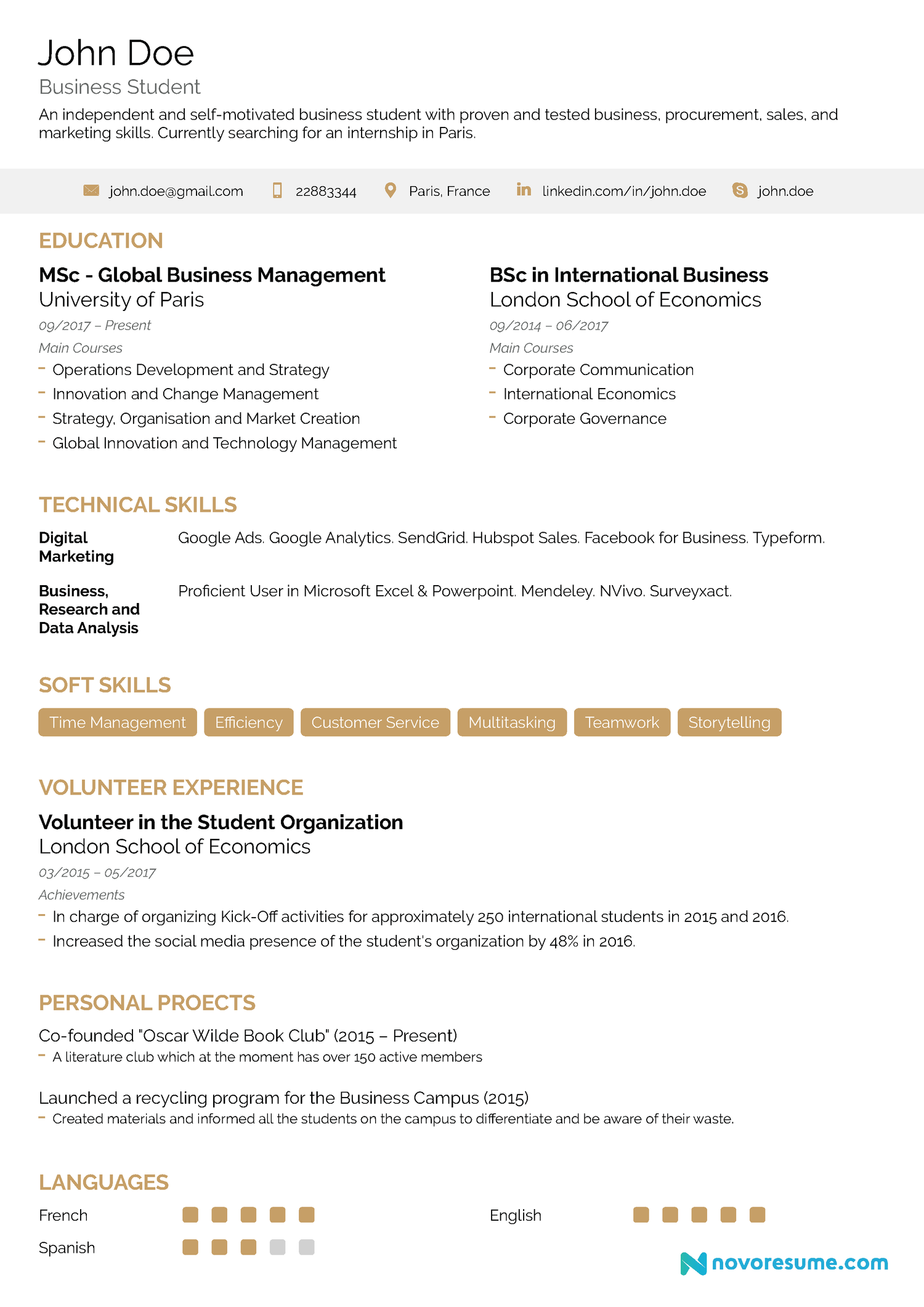 graduate resume sample