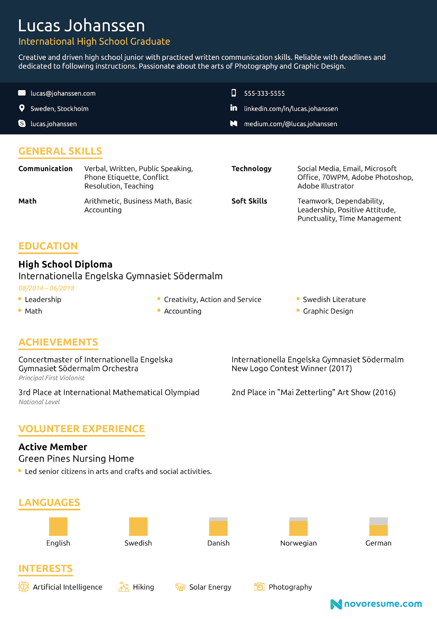 High School Student CV