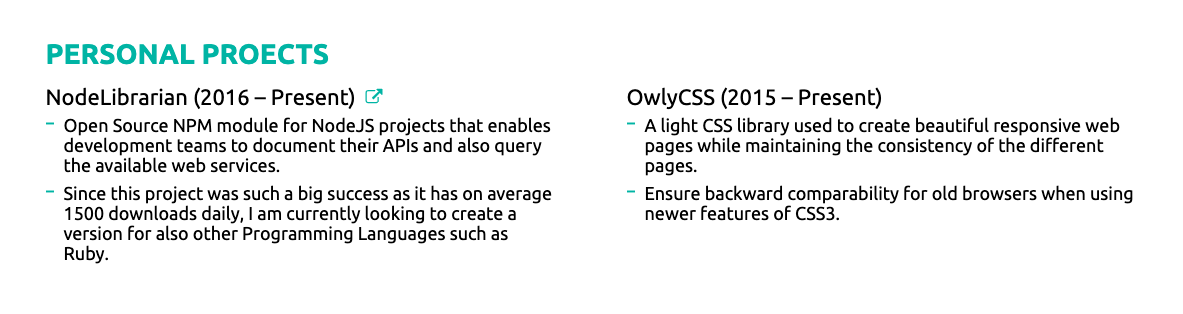 personal projects in career change resume