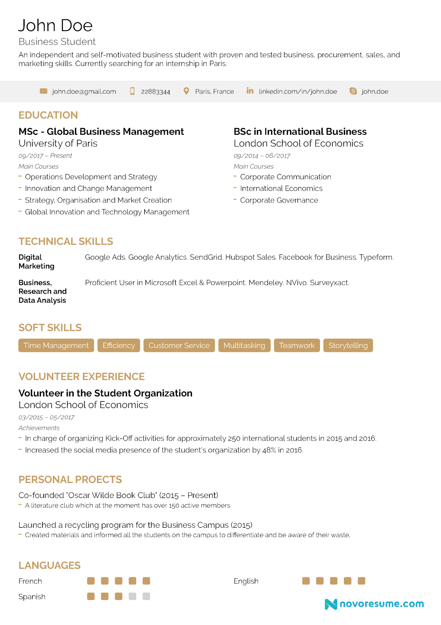 student recent graduate cv structure