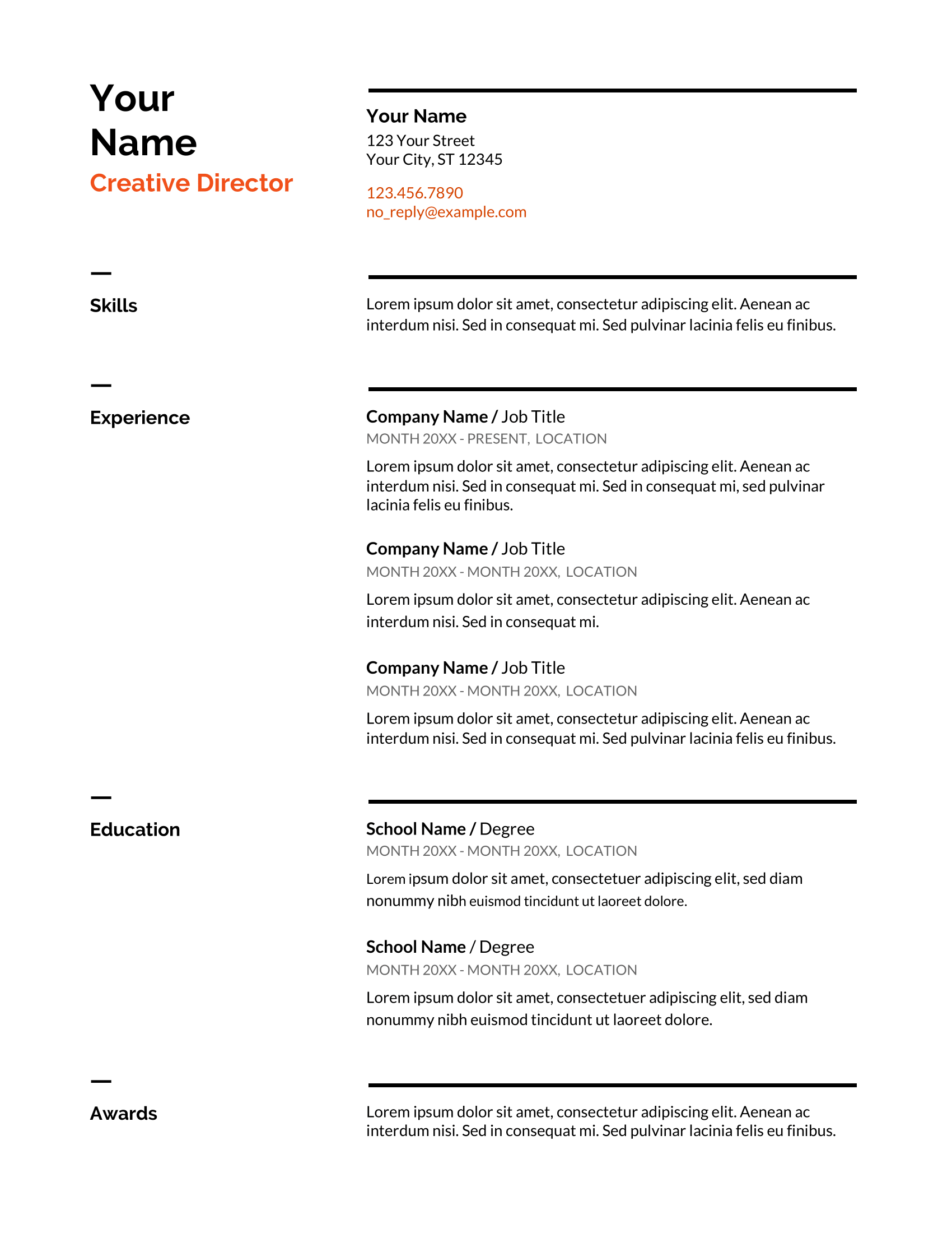 Swiss Google Docs Resume Template