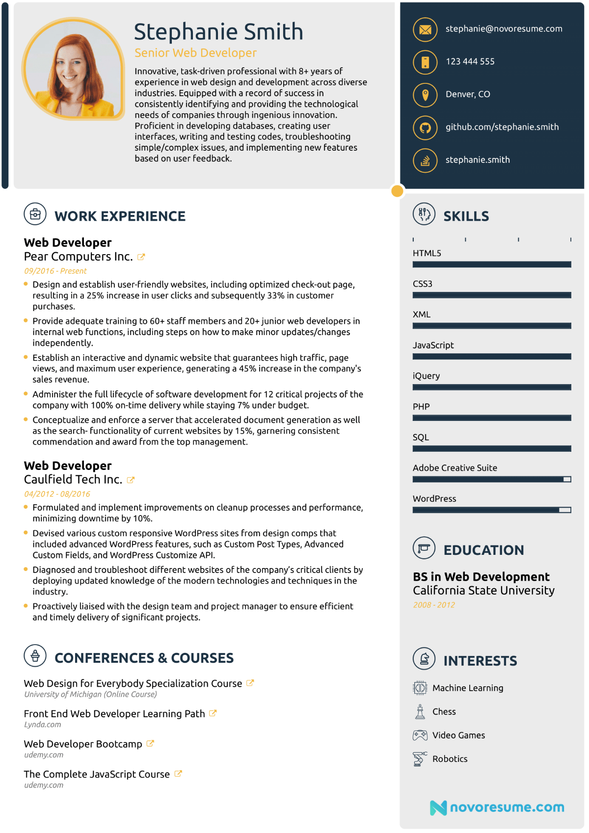 web developer resume