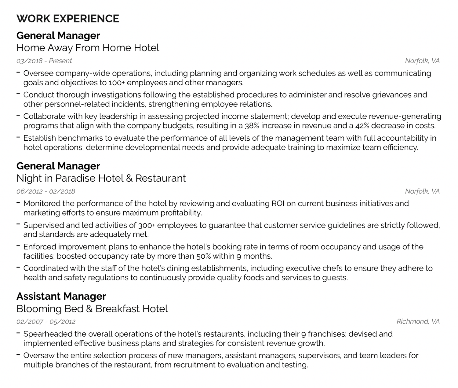 well-written CV work experience section